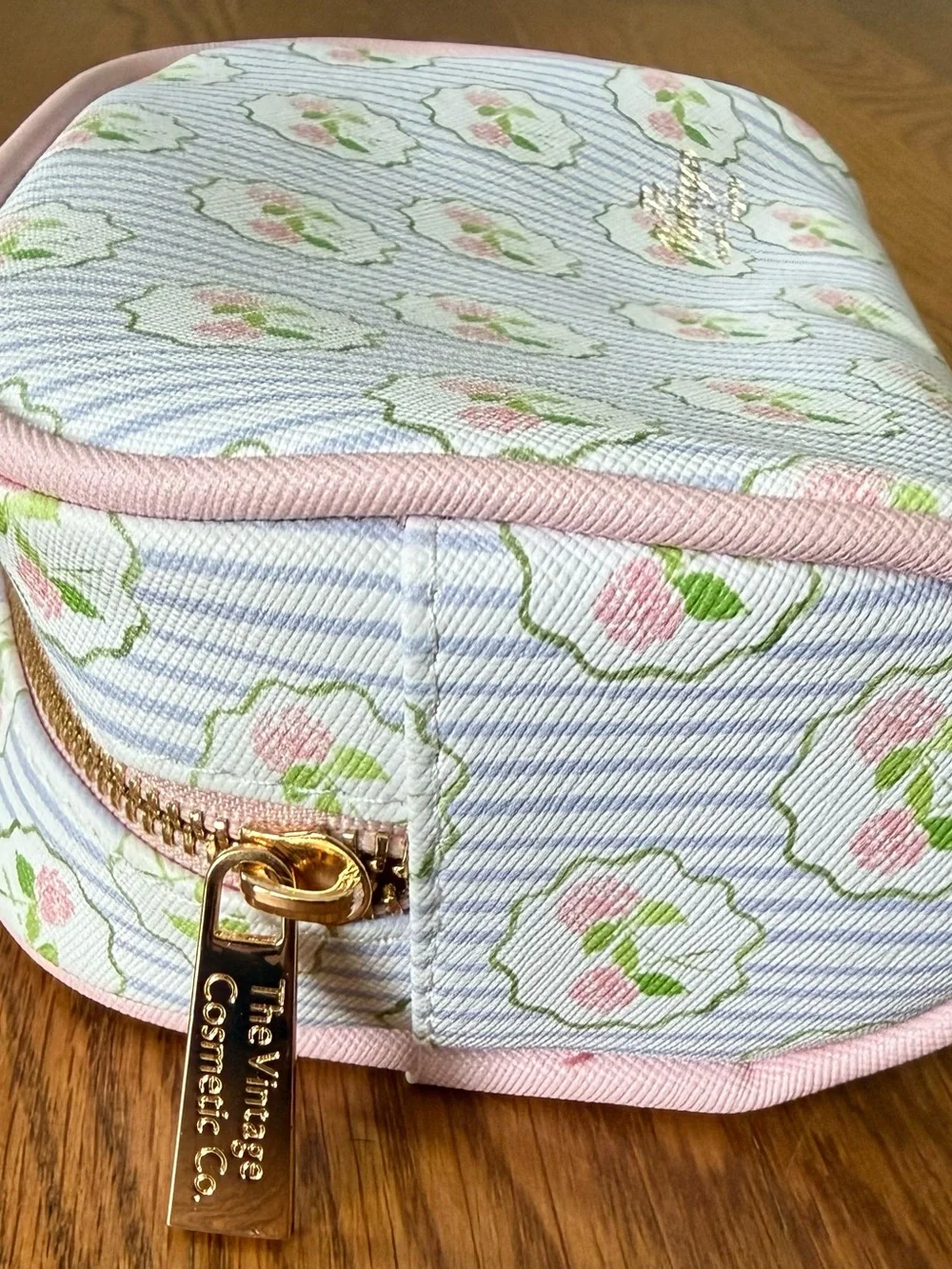 The Vintage Cosmetic Company Floral Makeup Bag Travel Toiletry Case Pink Blue